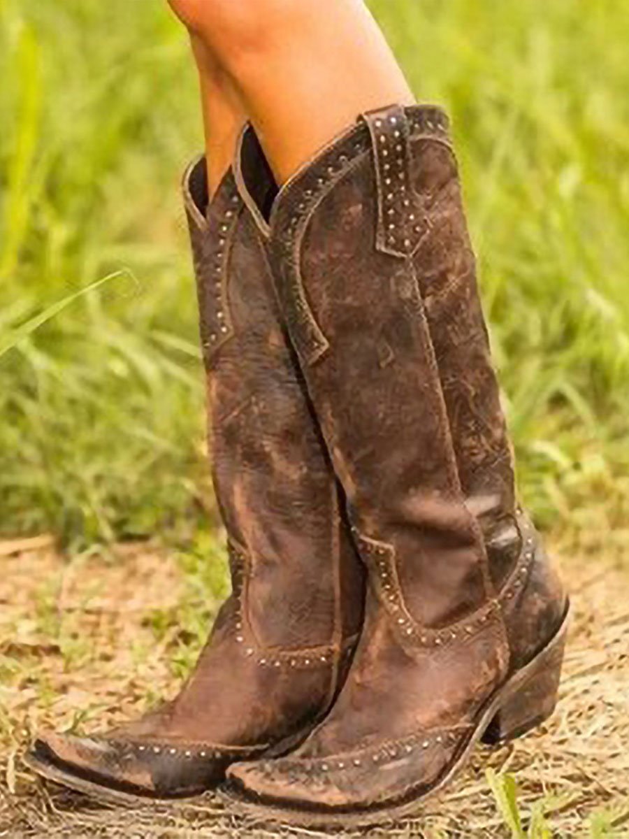 Women's Cowboy Boots | Knee-High with Stud Detail