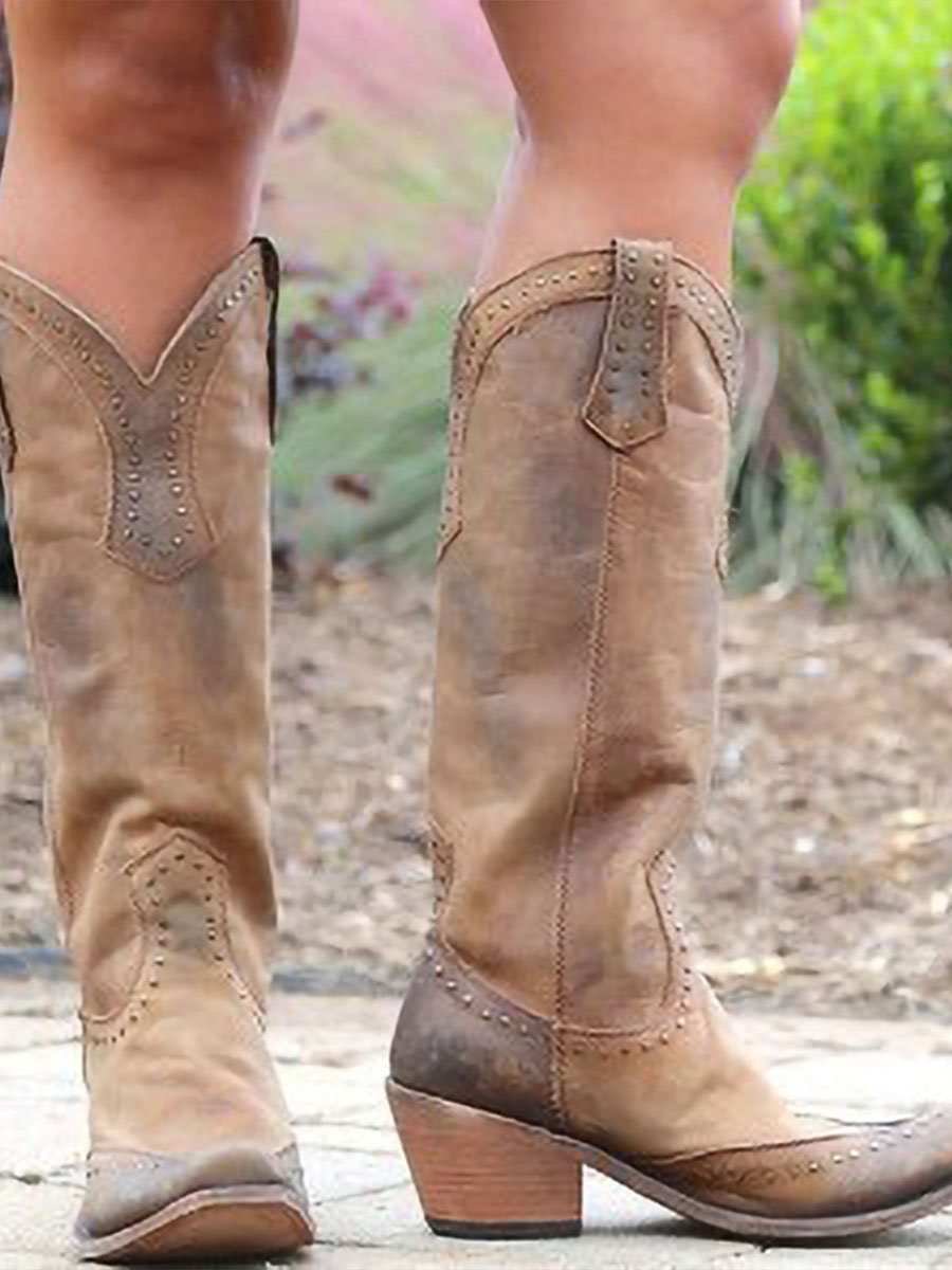 Women's Cowboy Boots | Knee-High with Stud Detail