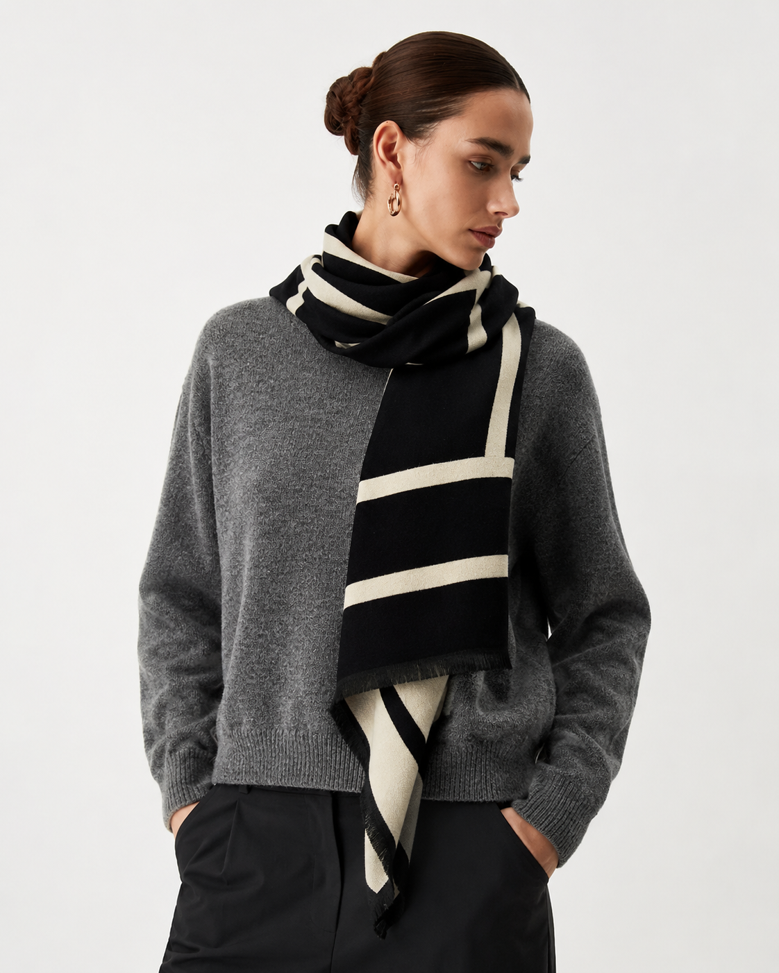Rae | Wool Blend Geometric Pattern Scarf