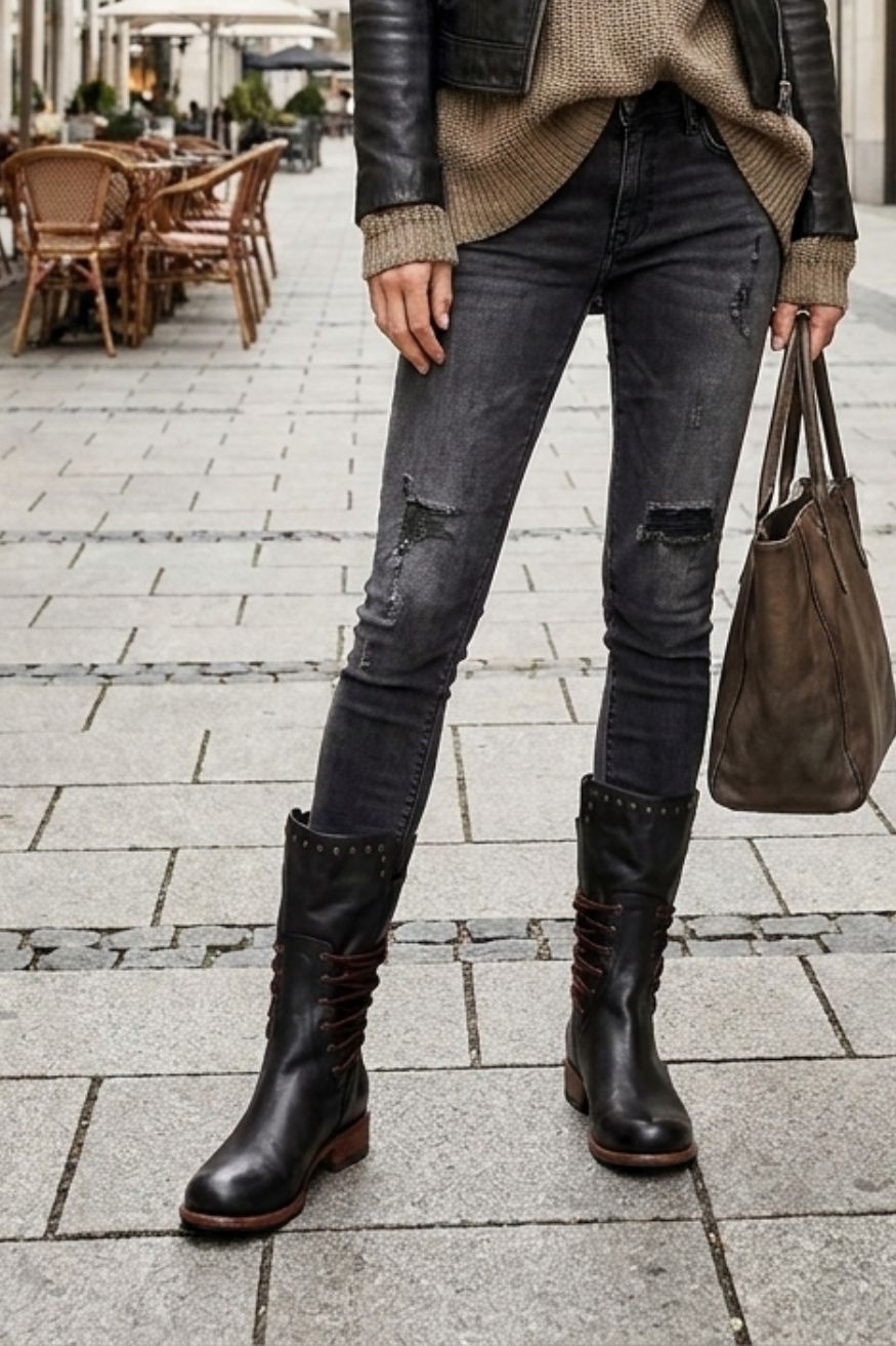 Women's Combat Boots | Studded Trim