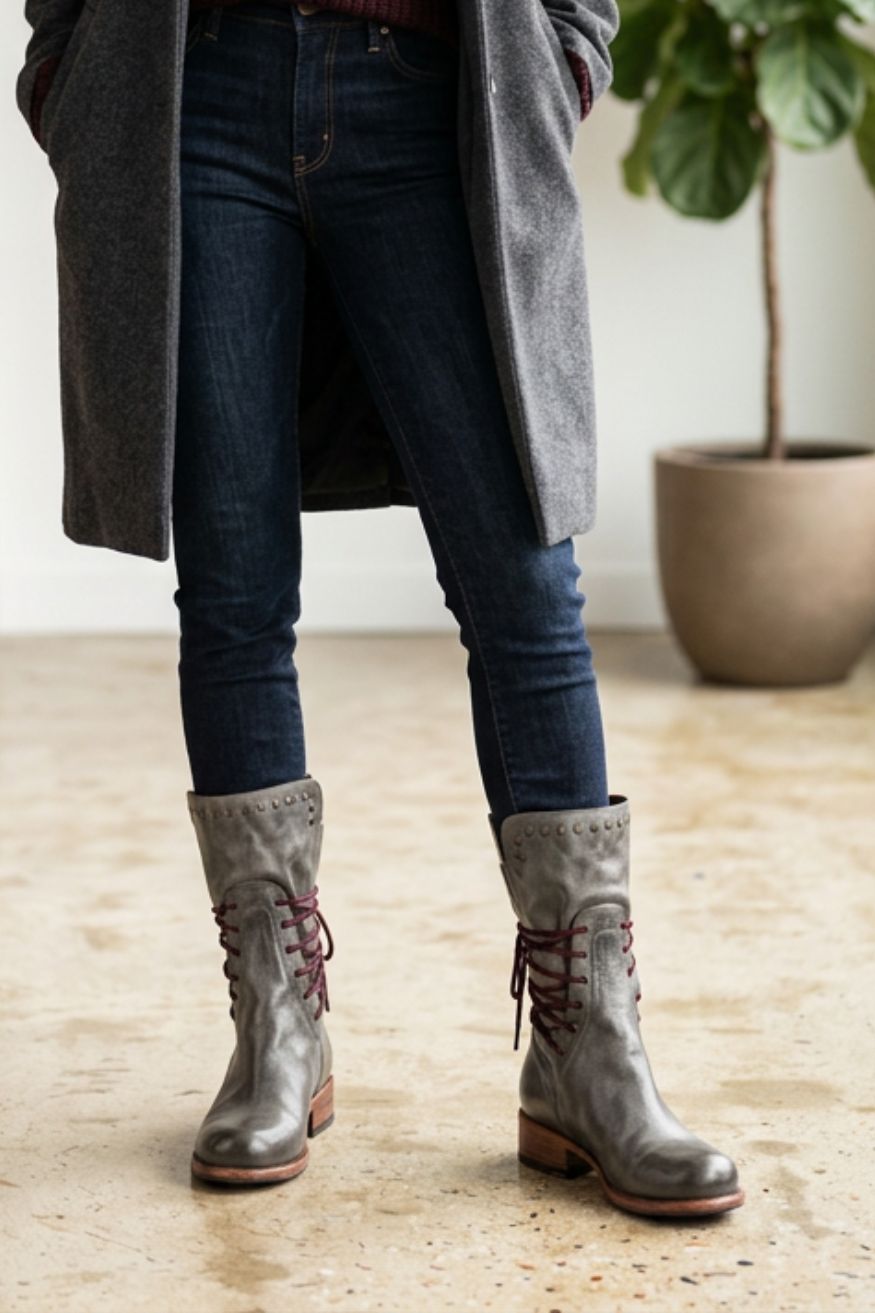 Women's Combat Boots | Studded Trim