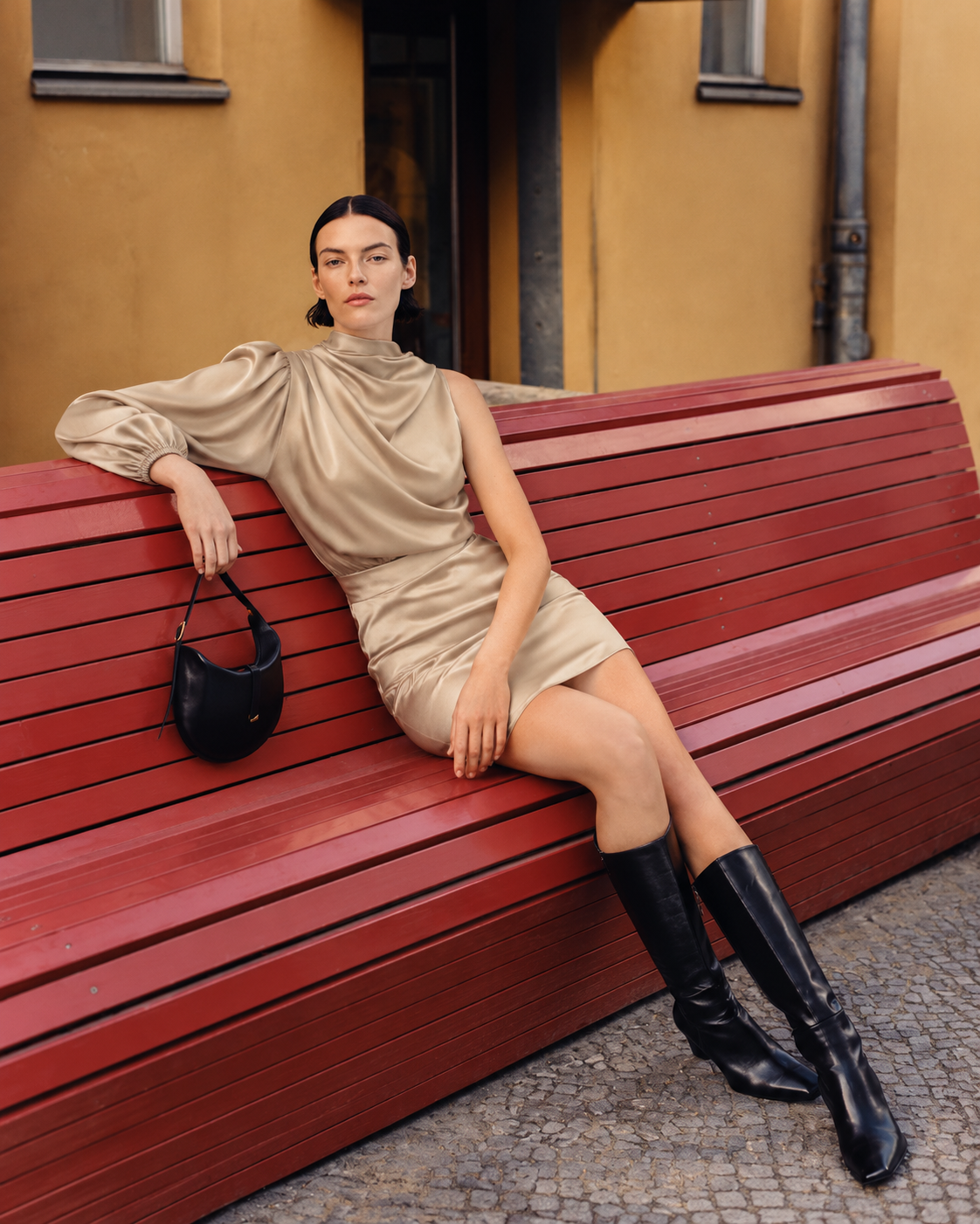 Women's Long Sleeve Dress with Stand-Up Collar