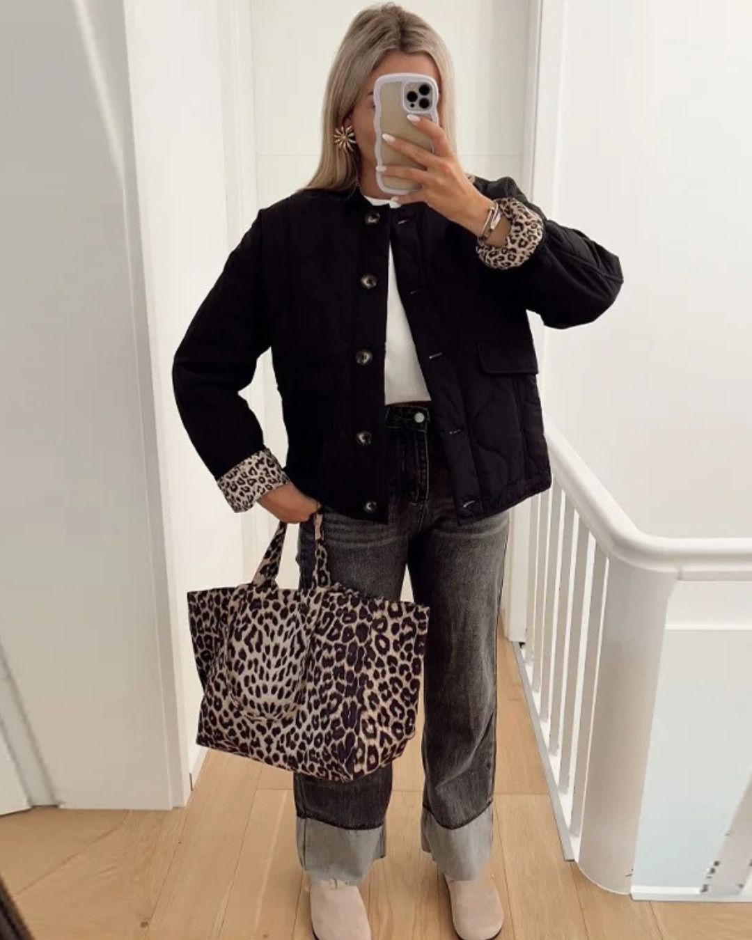 Women's Jacket | Quilting & Leopard Details