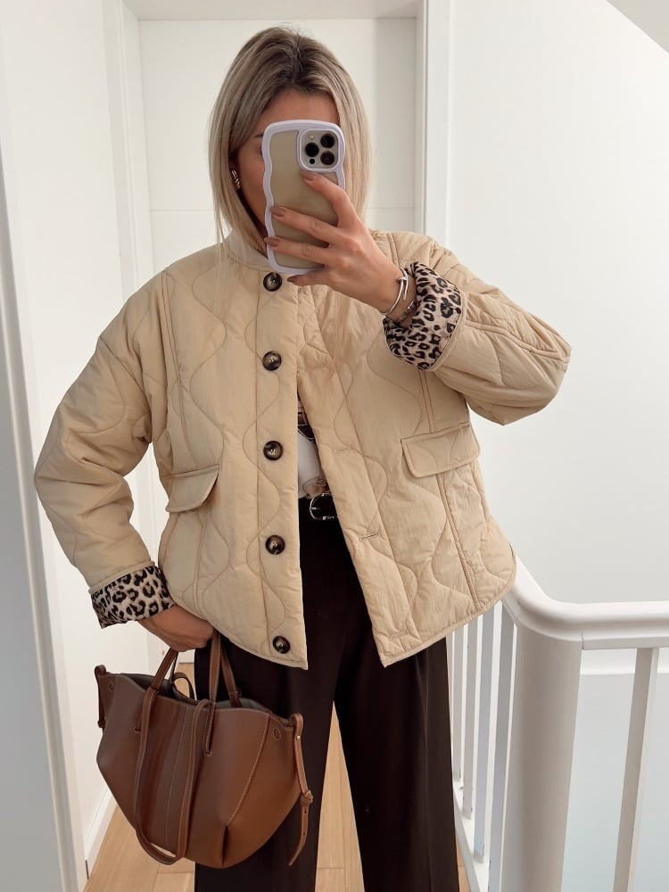 Women's Jacket | Quilting & Leopard Details