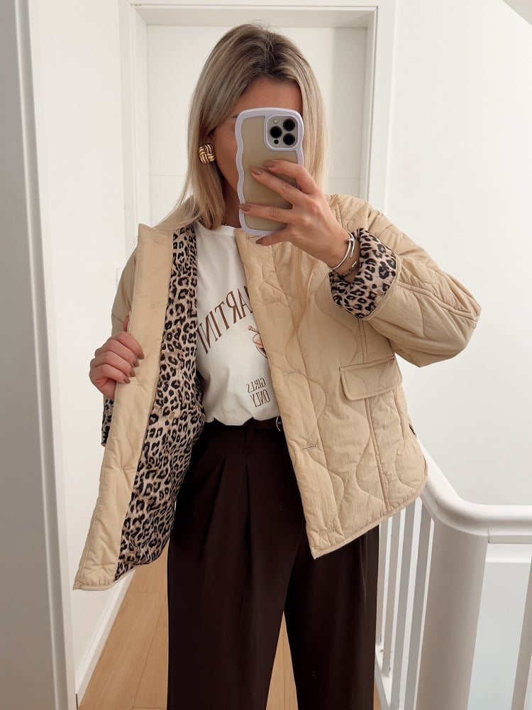 Women's Jacket | Quilting & Leopard Details
