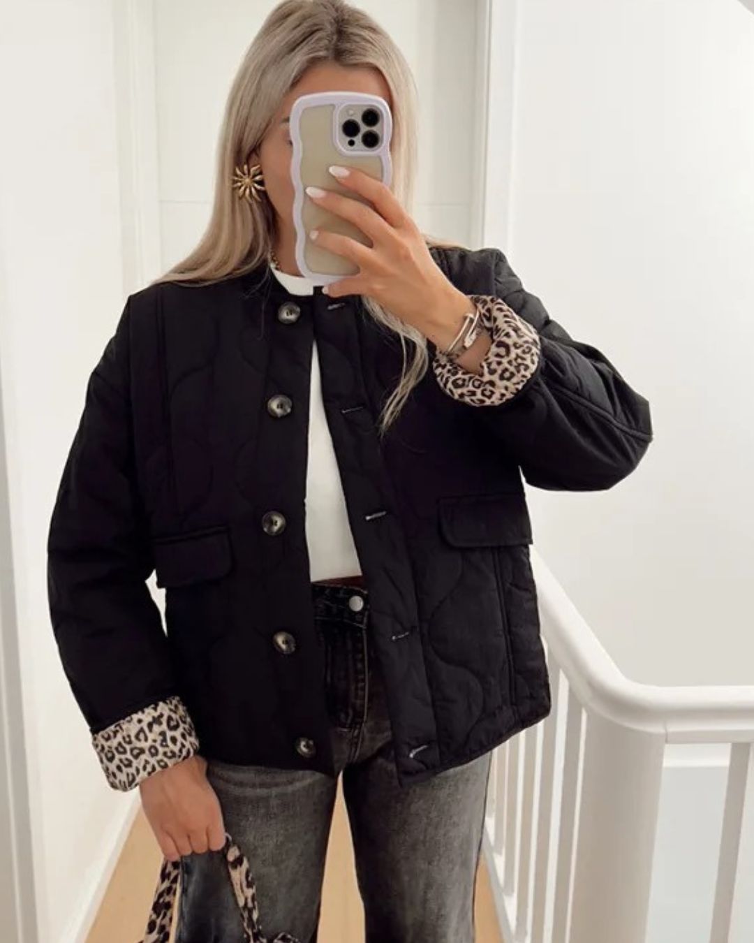 Women's Jacket | Quilting & Leopard Details