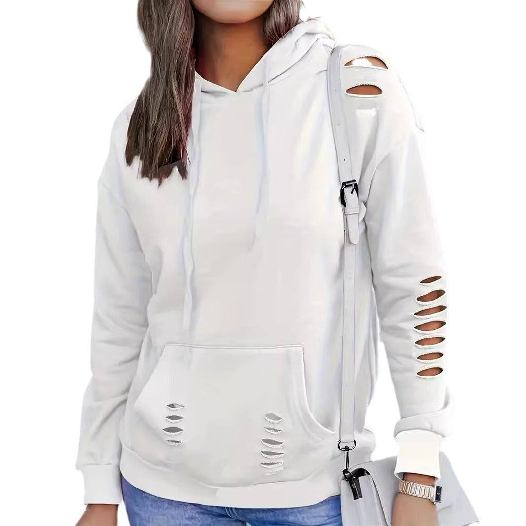 Women's Hoodie | Cut-Out Sleeves & Kangaroo Pocket
