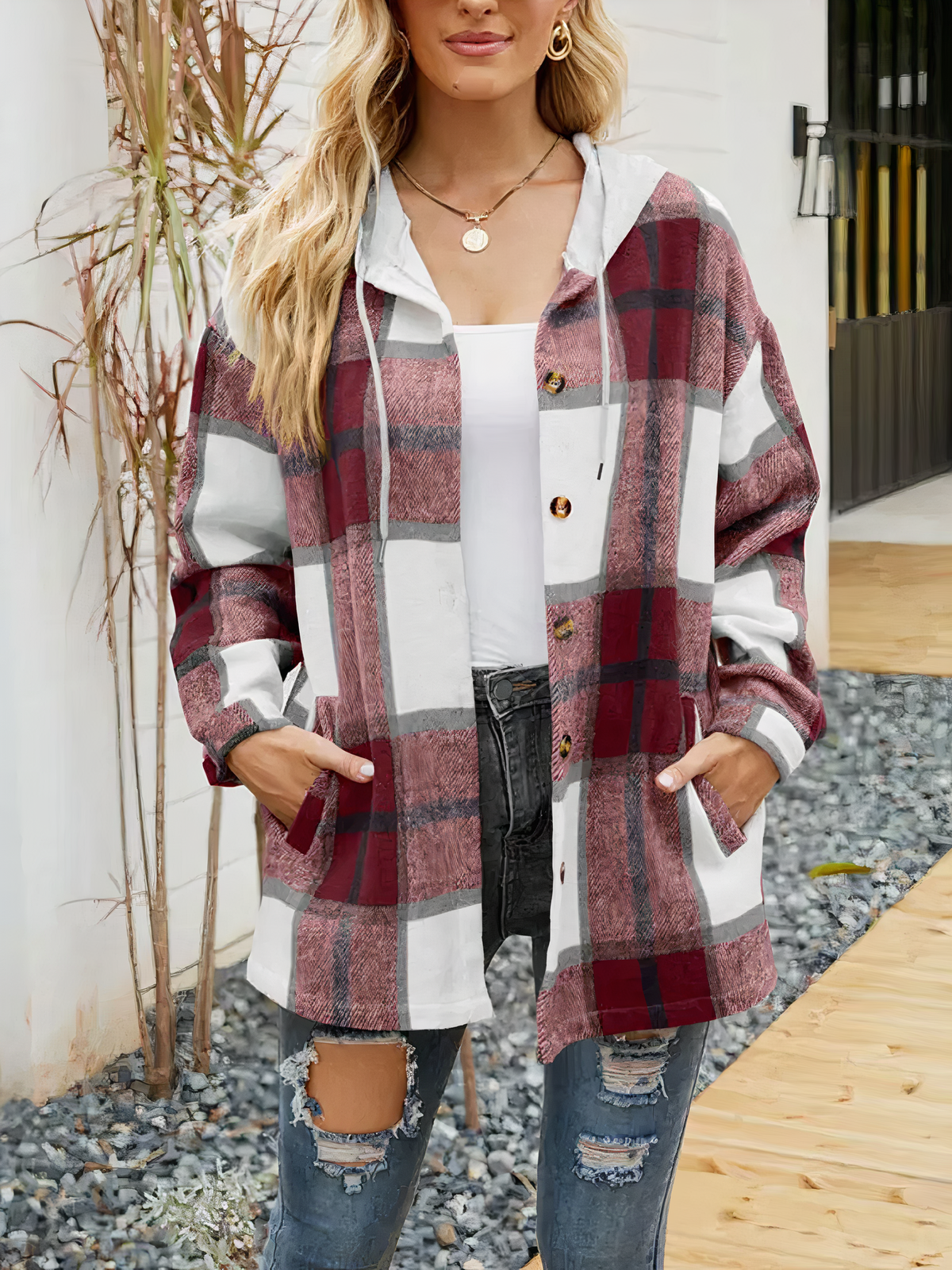 Women's Hoodie | Check Design & Contrast Hood
