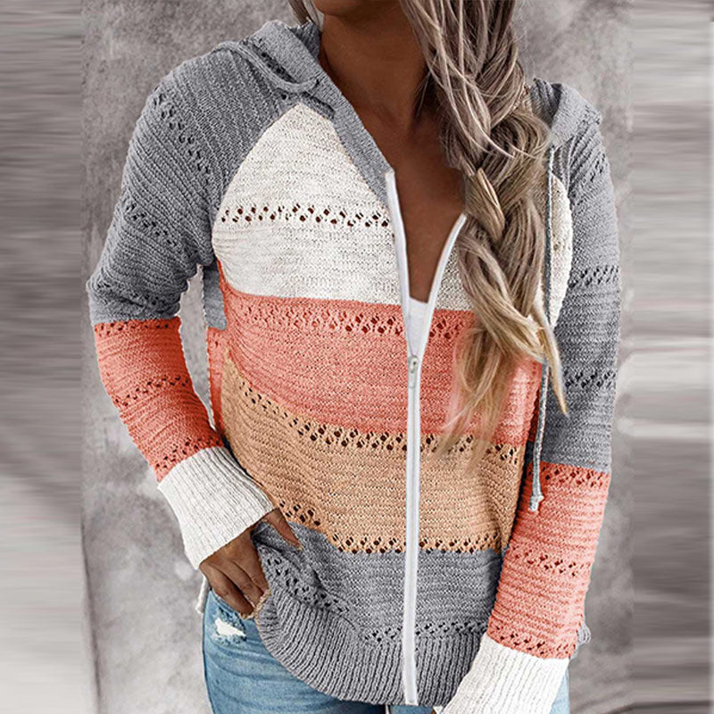 Women's Hoodie | Zip & Feminine Stripes