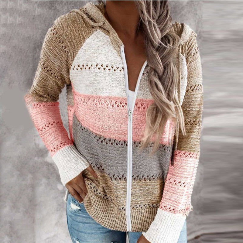 Women's Hoodie | Zip & Feminine Stripes
