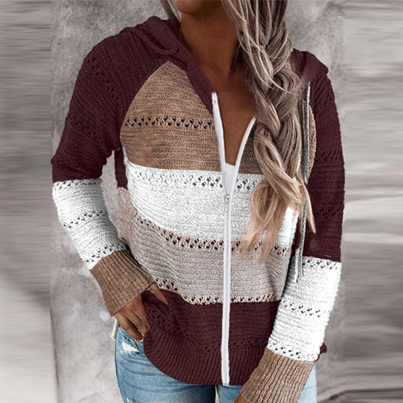 Women's Hoodie | Zip & Feminine Stripes