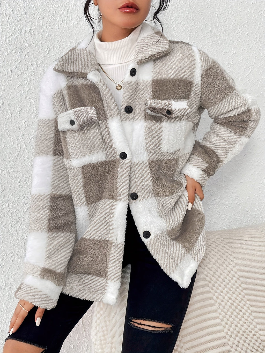 Women's Check Jacket | Button Front & Classic Collar