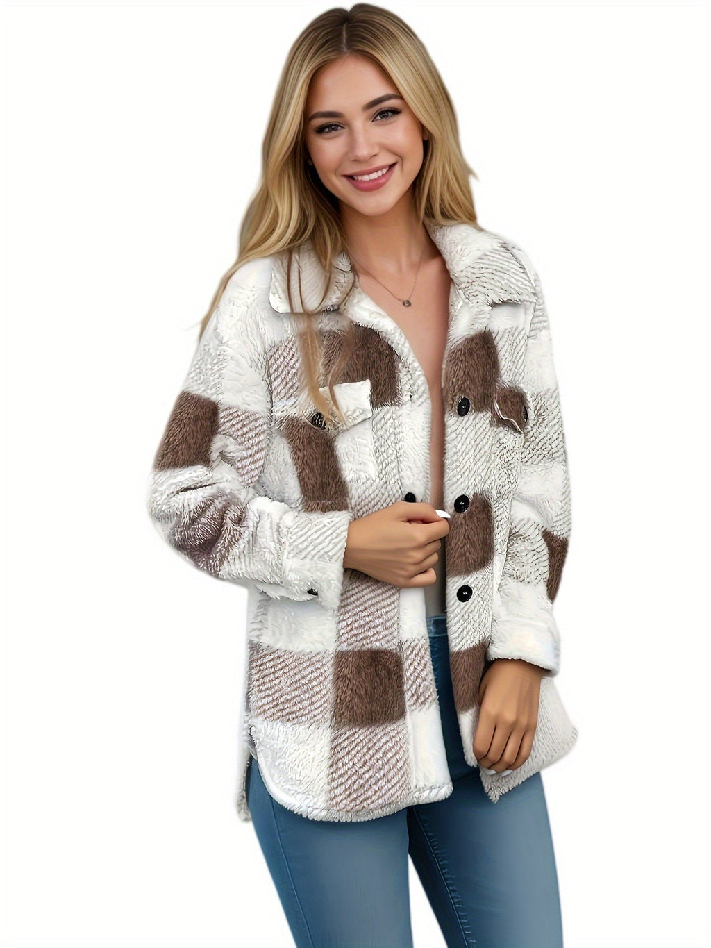 Women's Check Jacket | Button Front & Classic Collar