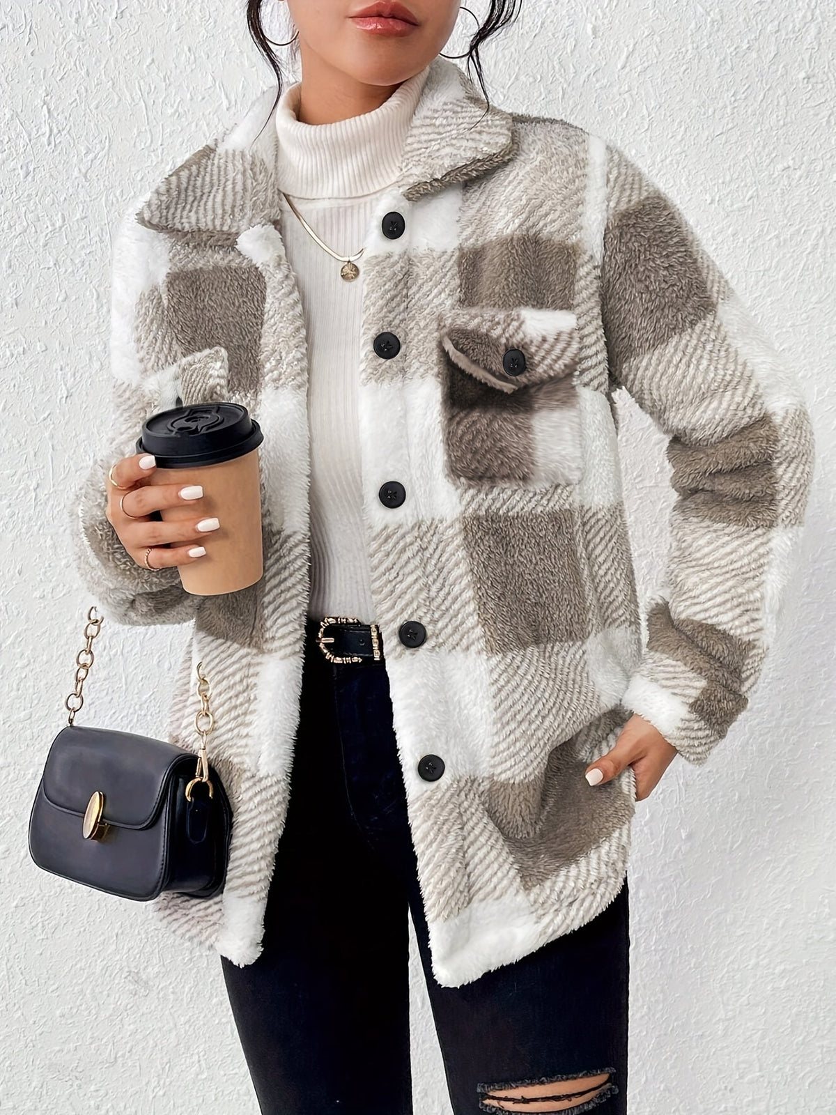 Women's Check Jacket | Button Front & Classic Collar