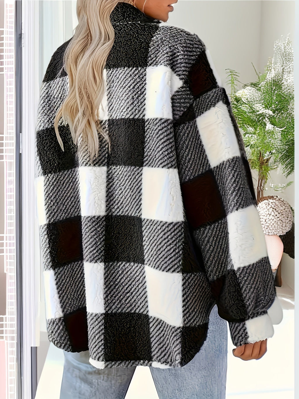 Women's Check Jacket | Button Front & Classic Collar
