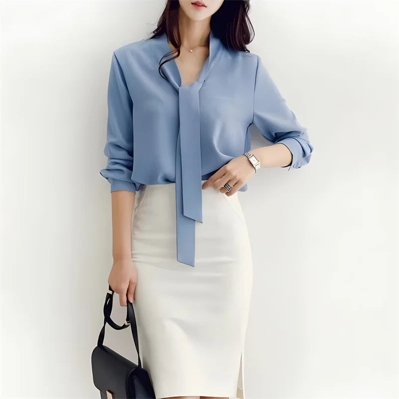 Women's Long Sleeve Blouse | Pussy-Bow Collar & Elegant
