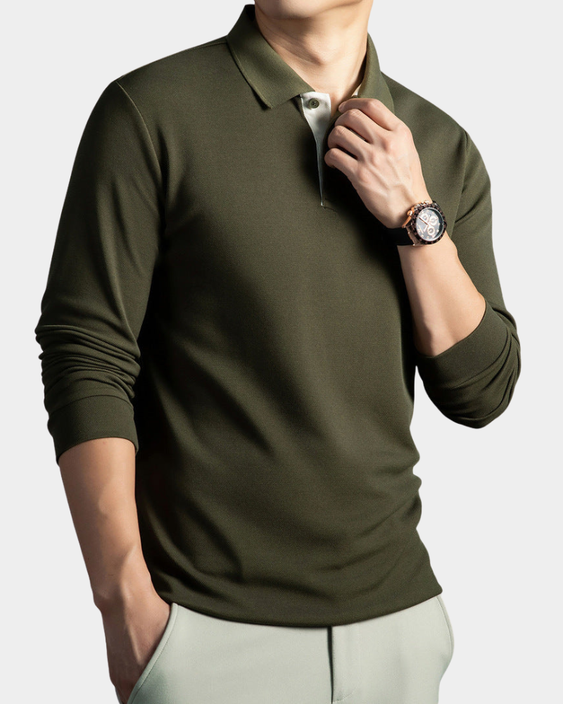 Men's Long Sleeve Shirt | Polo Collar & Fitted