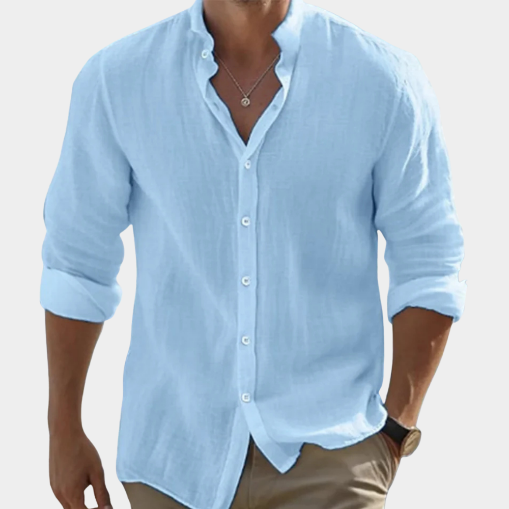 Men's Long Sleeve Shirt | Stand Collar & Relaxed