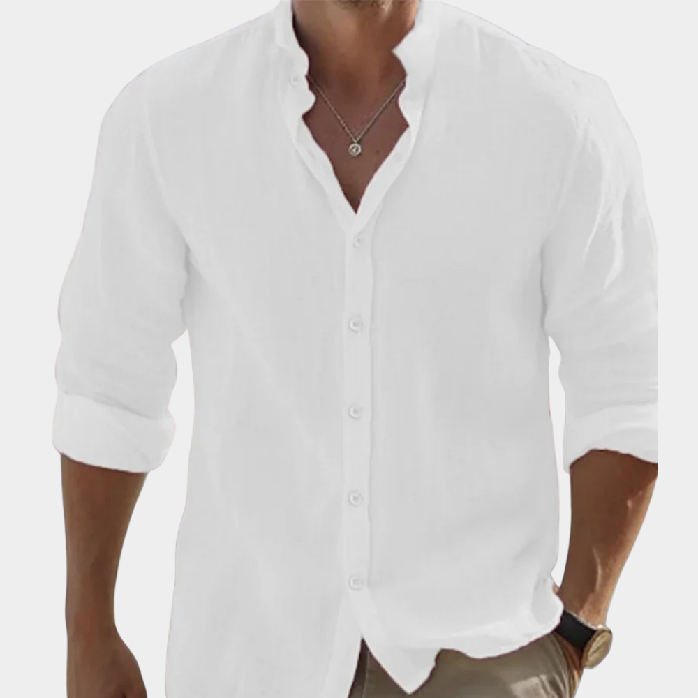 Men's Long Sleeve Shirt | Stand Collar & Relaxed