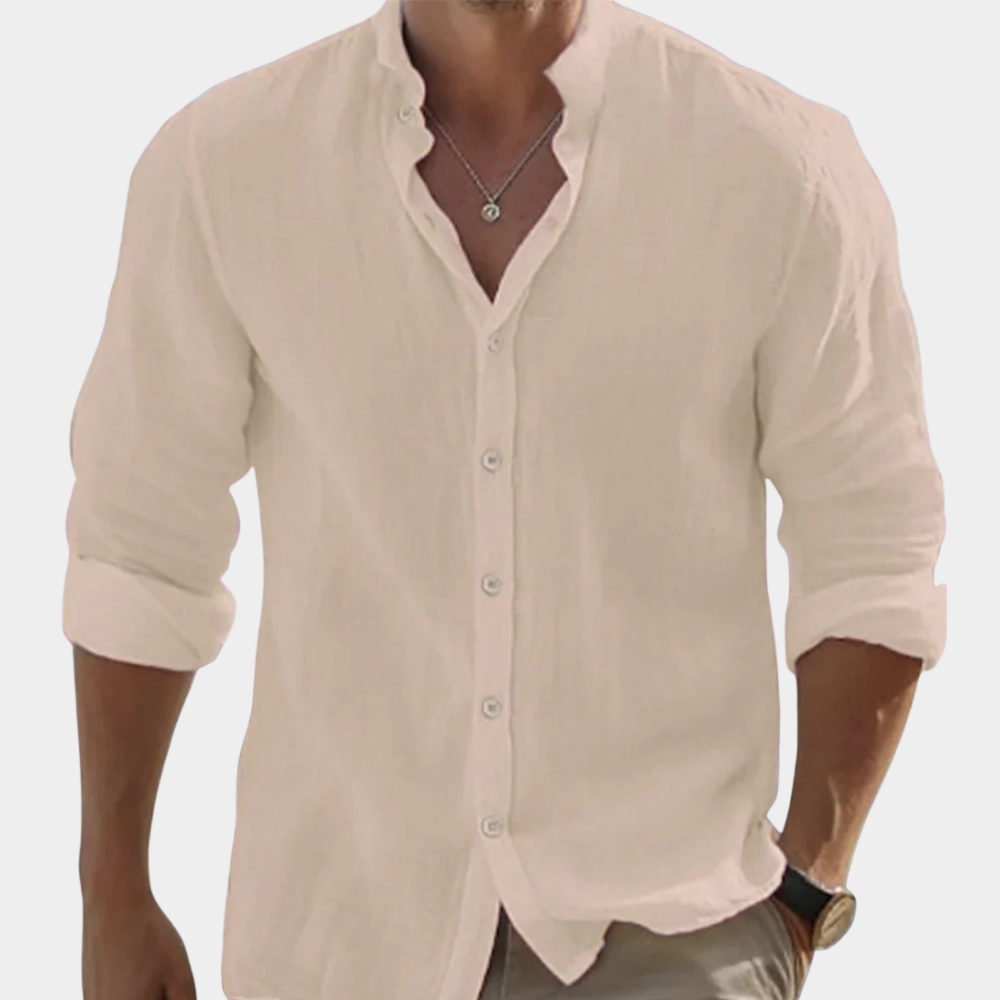 Men's Long Sleeve Shirt | Stand Collar & Relaxed