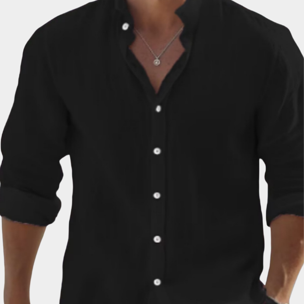 Men's Long Sleeve Shirt | Stand Collar & Relaxed