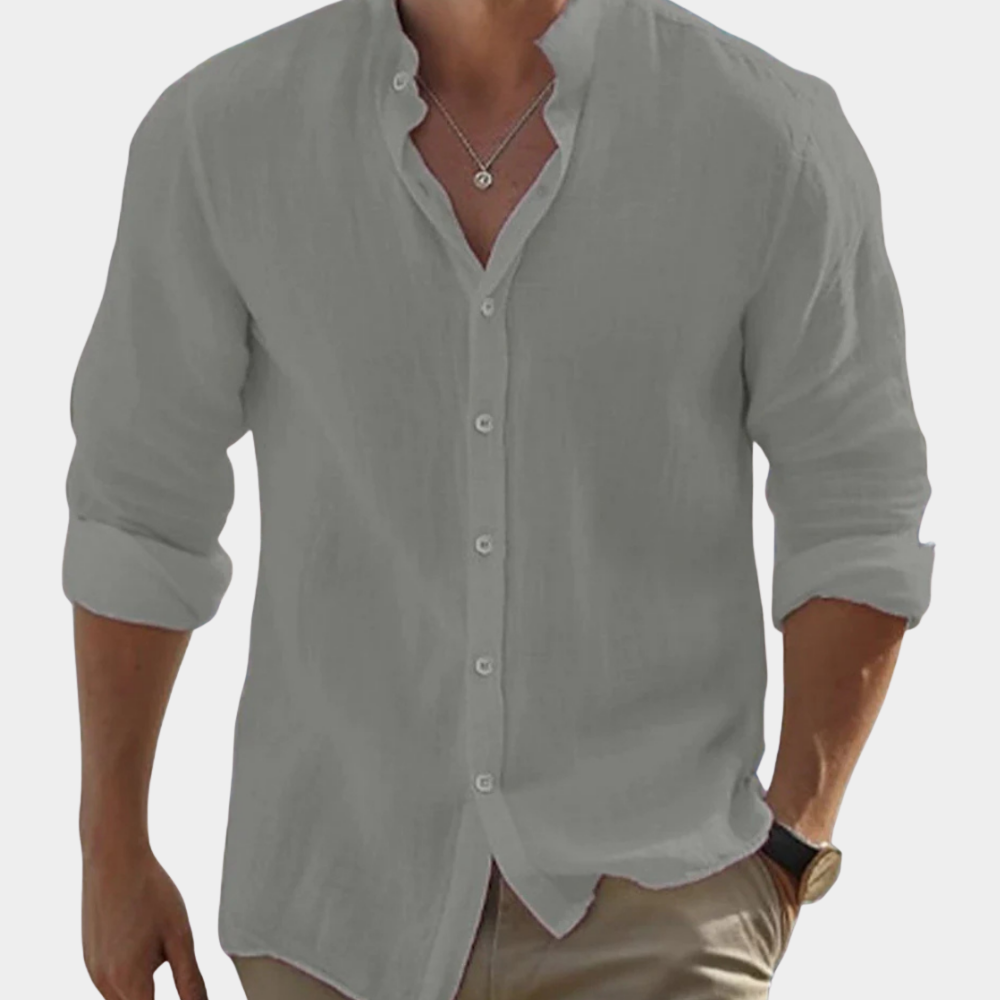 Men's Long Sleeve Shirt | Stand Collar & Relaxed