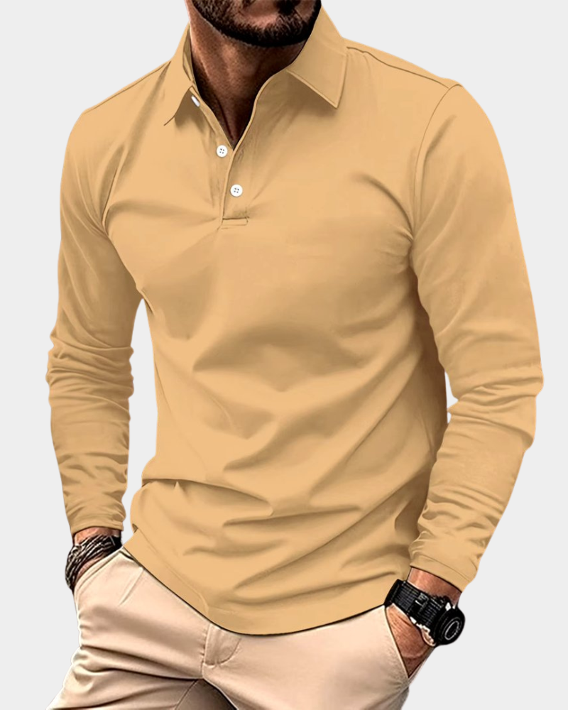 Men's Long Sleeve Polo Shirt | Clean Collar & Athletic Fit