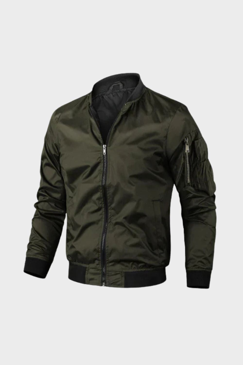 Men's Bomber Jacket with Zip and Stand-Up Collar