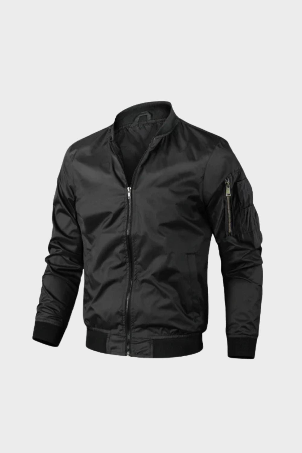 Men's Bomber Jacket with Zip and Stand-Up Collar