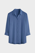 Women's White Long Sleeve Blouse with Collar and Button Placket