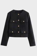 womens cropped button jacket tailored structured short jacket | Avellory
