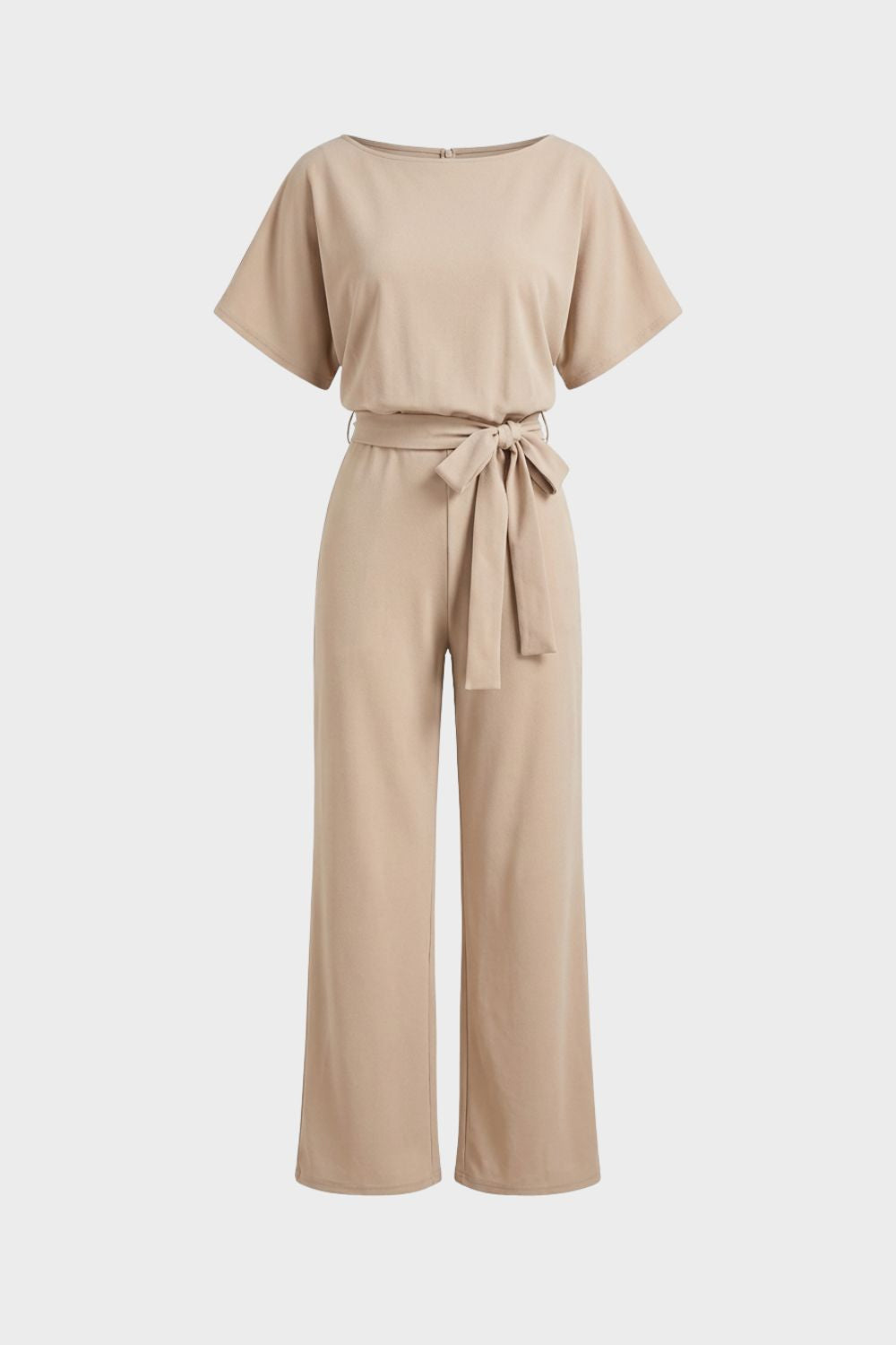 womens belted jumpsuit short sleeve wide leg casual one piece outfit | Avellory