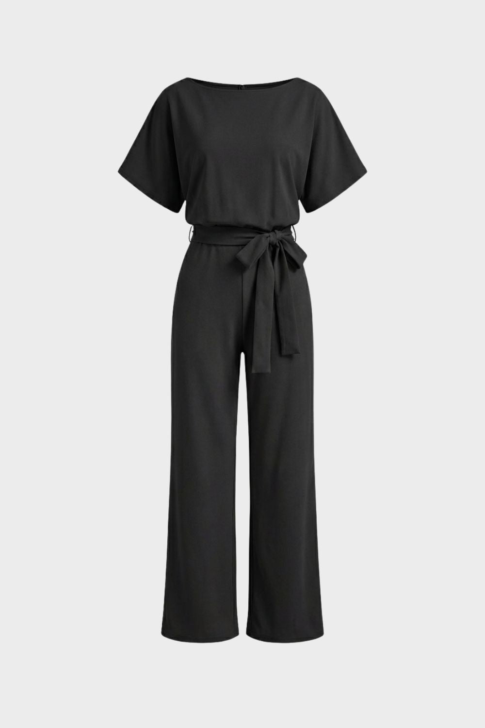 womens belted jumpsuit short sleeve wide leg casual one piece outfit | Avellory