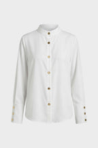 Women's Blouse with Stand-Up Collar and Button Placket, Long Sleeve