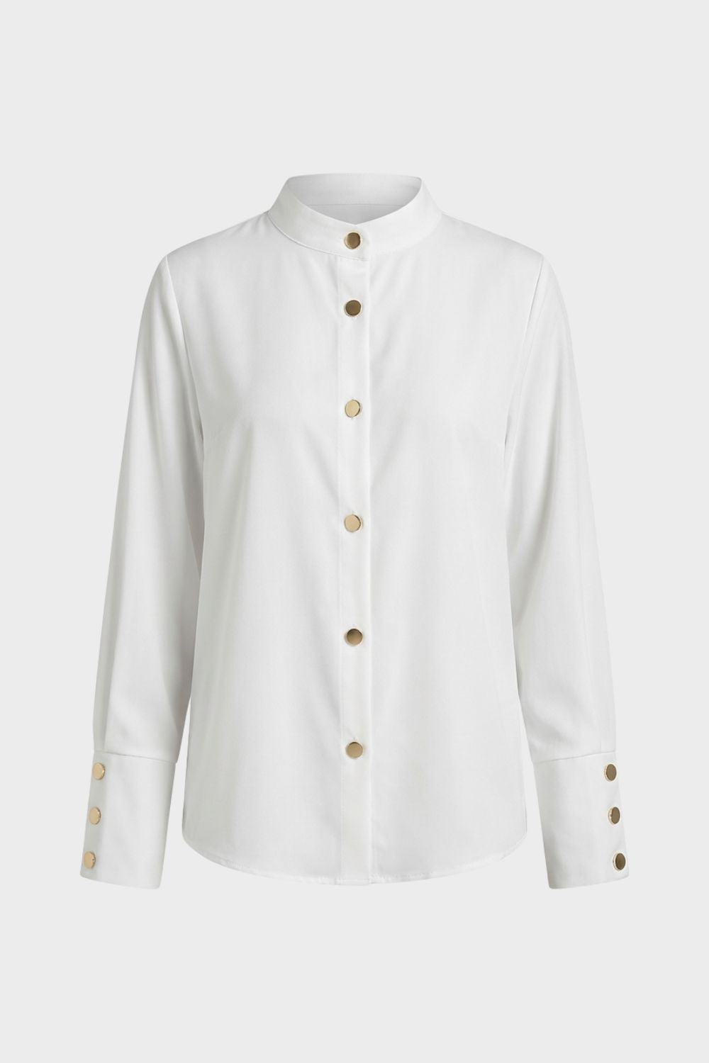 Women's Blouse with Stand-Up Collar and Button Placket, Long Sleeve