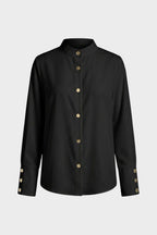 Women's Blouse with Stand-Up Collar and Button Placket, Long Sleeve