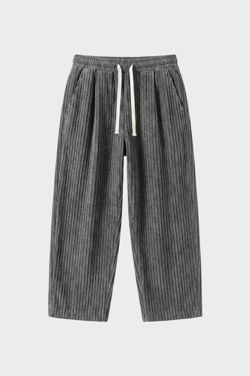 Men's Cord Trousers with Elastic Waistband and Wide Leg