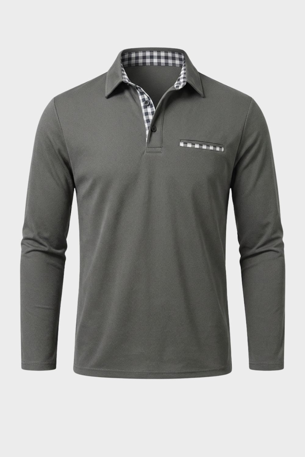 Men's Long Sleeve Polo Shirt with Collar and Chest Pocket