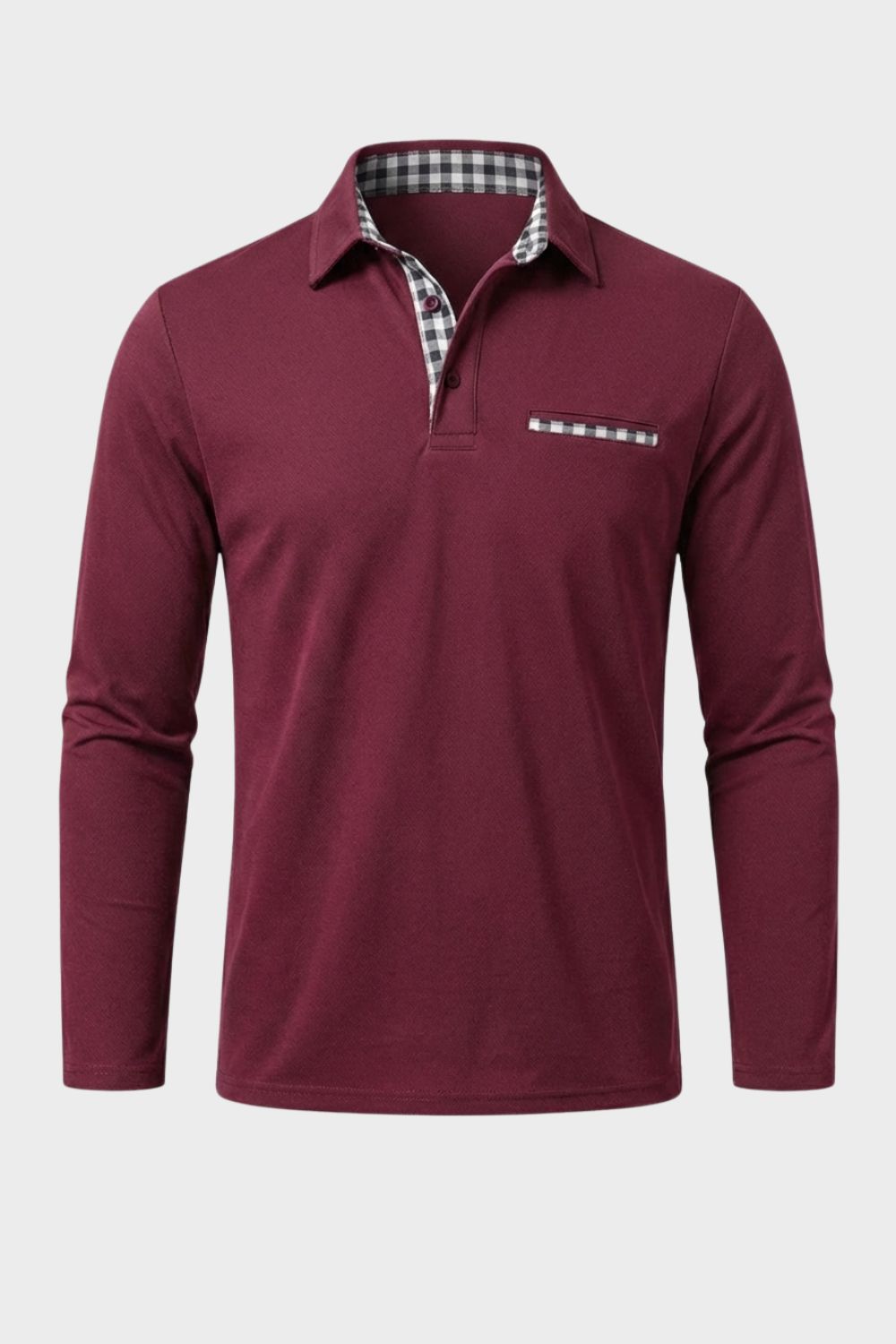 Men's Long Sleeve Polo Shirt with Collar and Chest Pocket