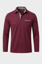 Men's Long Sleeve Polo Shirt with Collar and Chest Pocket