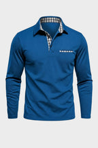 Men's Long Sleeve Polo Shirt with Collar and Chest Pocket