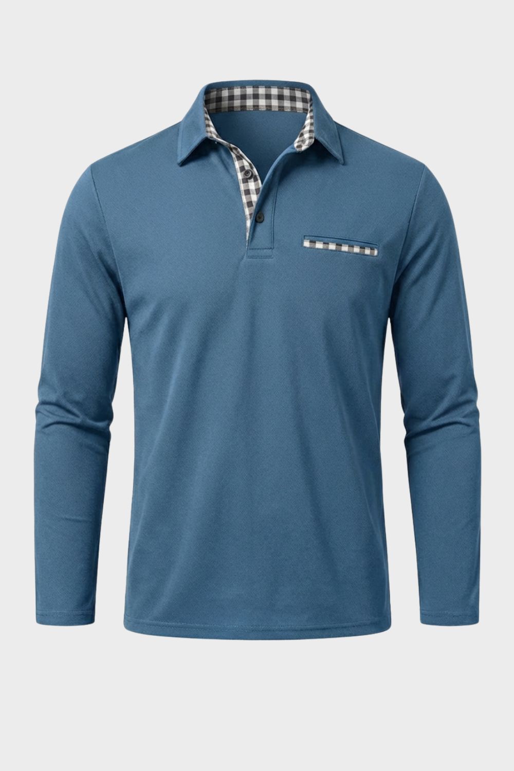 Men's Long Sleeve Polo Shirt with Collar and Chest Pocket