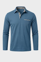 Men's Long Sleeve Polo Shirt with Collar and Chest Pocket