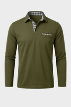 Men's Long Sleeve Polo Shirt with Collar and Chest Pocket