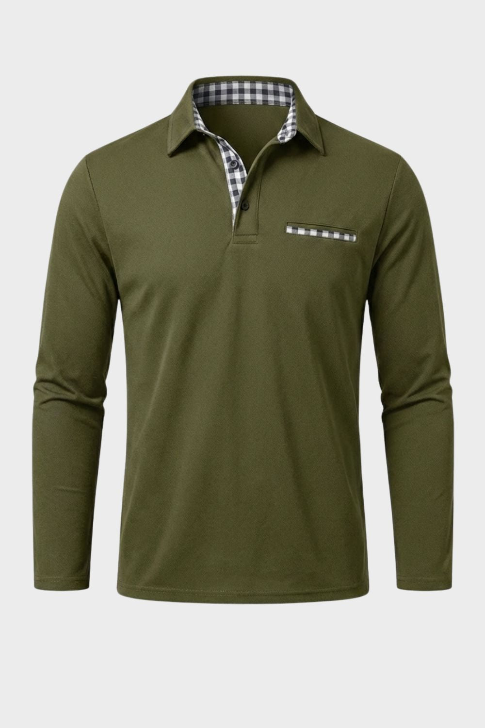 Men's Long Sleeve Polo Shirt with Collar and Chest Pocket