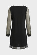 Women's A-Line Dress in Black with V-Neck and Glitter Sleeves