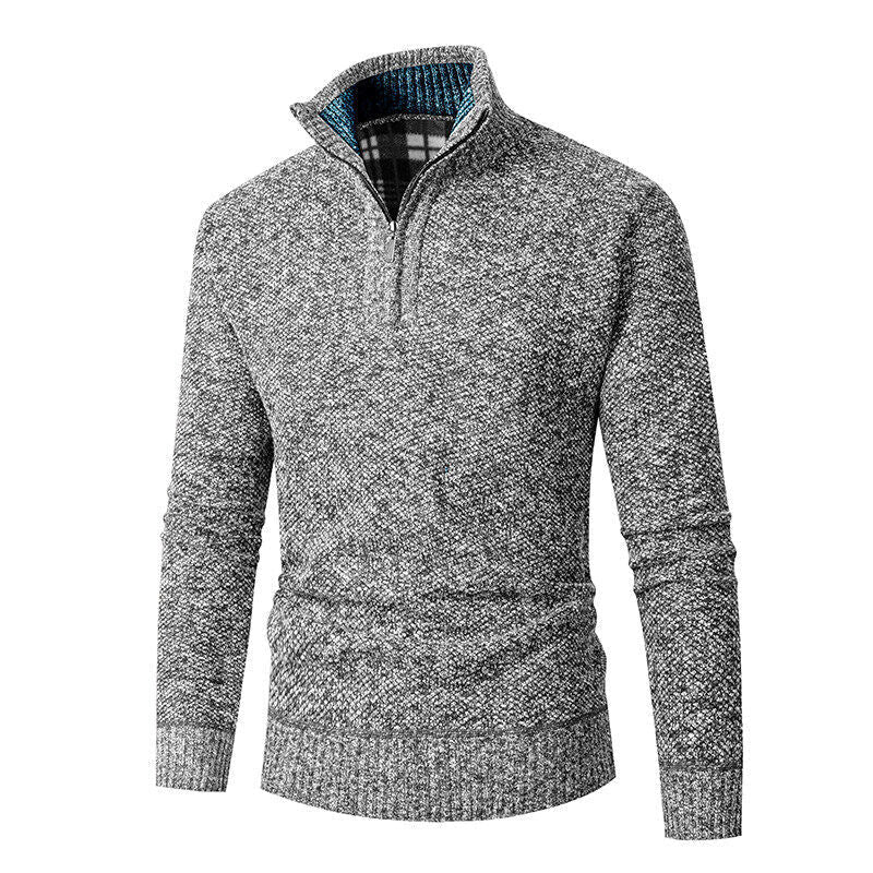 Men's Knitted Jumper | Half-Zip with Check Collar
