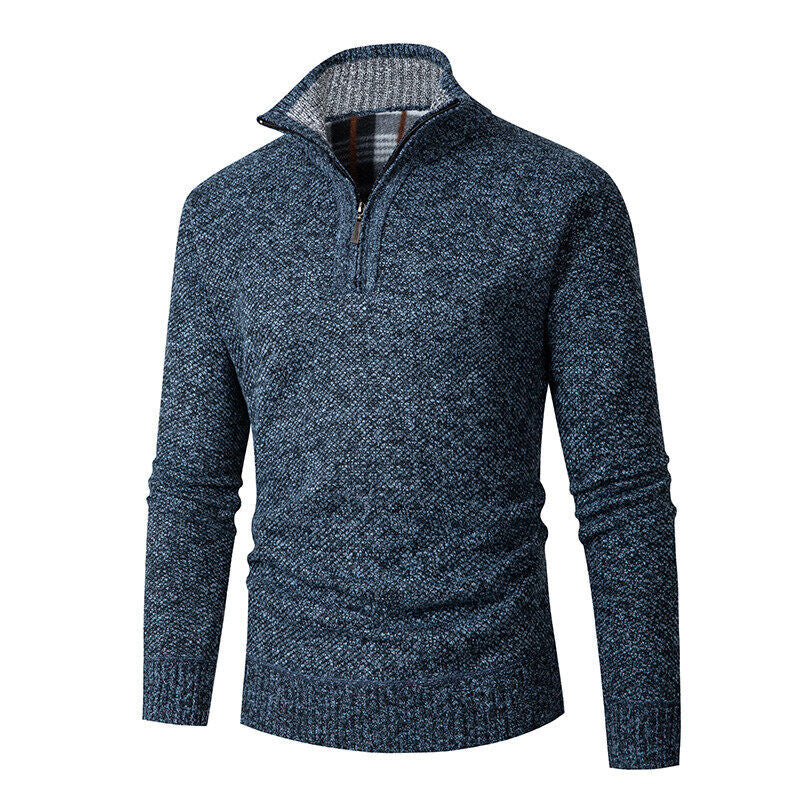 Men's Knitted Jumper | Half-Zip with Check Collar