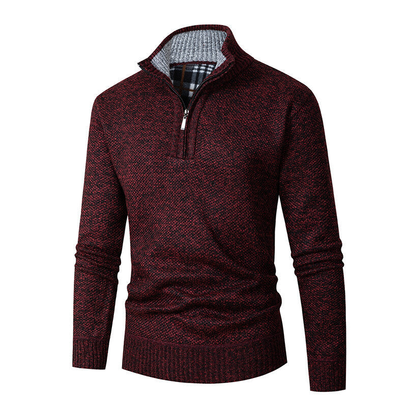 Men's Knitted Jumper | Half-Zip with Check Collar