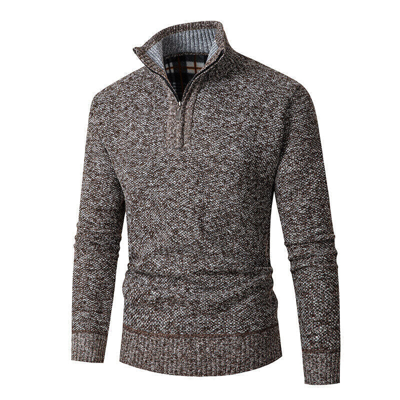 Men's Knitted Jumper | Half-Zip with Check Collar